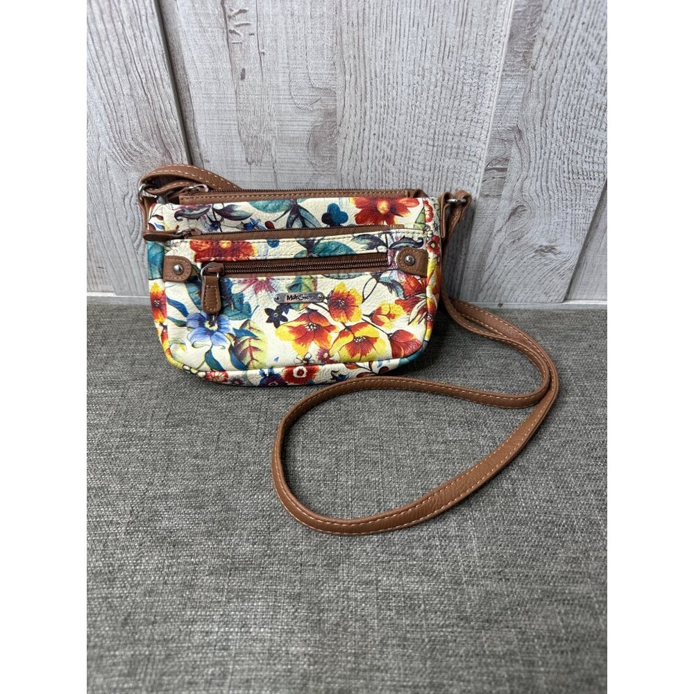 Multi Sac Floral Crossbody Bag With Adjustable Strap & Zippered Pockets Boho
